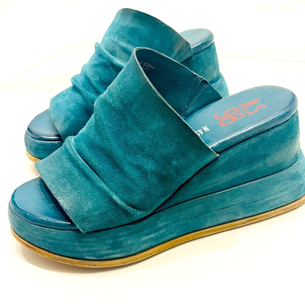 A.S. 98 Teal Suede Platform Sandals Size 37